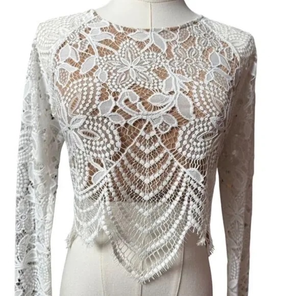 For Love & Lemons Guava White Lace Long Sleeve Crop Top Taylor Swift Worn Size S - Picture 8 of 16